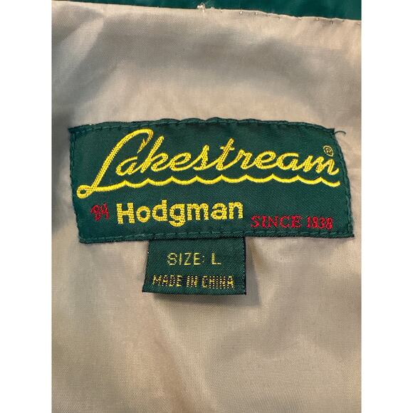 Mens VTG Hodgman Lakestream Fish Waterproof Raincoat Green Pocket Hood Wading L - Picture 9 of 10
